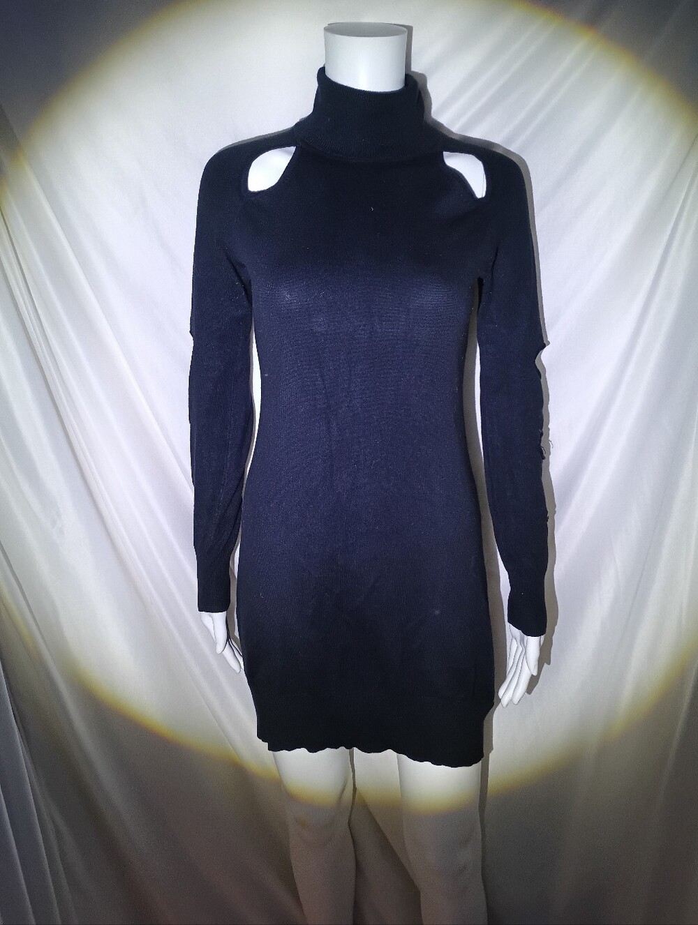 Shoulder Turtleneck Ribbed Knit Bodycon Mini Sweater Dress